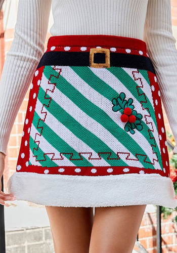 Women Christmas Patchwork Knittinga skirt