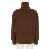 Autumn winter Coat Lambswool Loose Casual Zipper Jacket Turndown Collar Fashion Plus Size Top