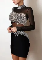 Women Summer Patchwork Pleated Lace Hollow Bodycon Dress