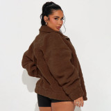 Autumn winter Coat Lambswool Loose Casual Zipper Jacket Turndown Collar Fashion Plus Size Top