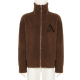 Autumn winter Coat Lambswool Loose Casual Zipper Jacket Turndown Collar Fashion Plus Size Top