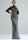 Women long sleeve Round Neck Bodycon Formal Party Sequined fishtail evening dress