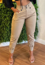 fashion high waist button pocket Casual Cargo pants for women