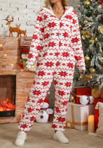 Christmas Women Fall and Winter Long-sleeved Printed Jumpsuit