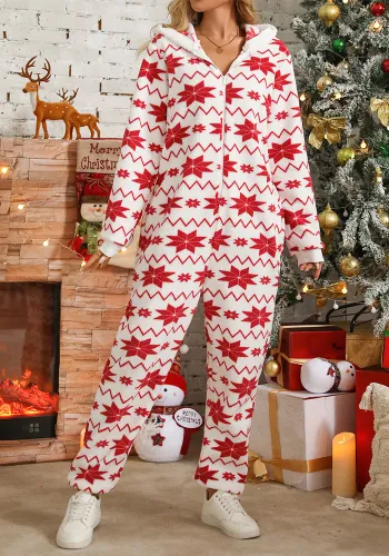 Christmas Women Fall and Winter Long-sleeved Printed Jumpsuit