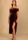Chic elegant Off Shoulder slit Velvet dress