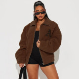 Autumn winter Coat Lambswool Loose Casual Zipper Jacket Turndown Collar Fashion Plus Size Top