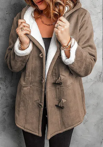 Winter solid color Casual button cardigan warm hooded women's coat