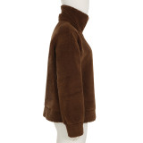 Autumn winter Coat Lambswool Loose Casual Zipper Jacket Turndown Collar Fashion Plus Size Top