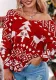 Christmas Women V-neck irregular off-shoulder snowflake long-sleeved sweater