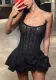 Women Fishbone Slim Waist Lace Strapless Dress