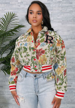 Spring jacquard women's long sleeve turndown collar short jacket