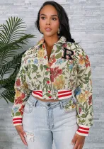Spring jacquard women's long sleeve turndown collar short jacket