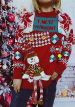 Women autumn and winter Christmas button letter snowman doll sweater