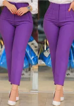 Women Solid Pleated Zipper Cropped Pants