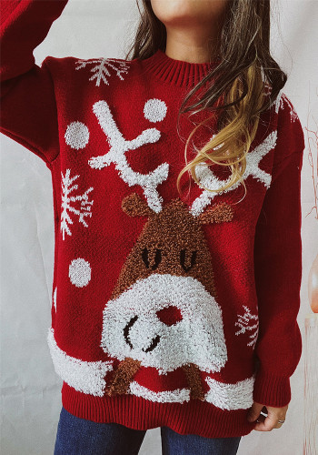 Women autumn and winter elk snowflake Round Neck Knitting sweater