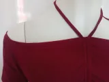 Women Off Shoulder Halter Neck Drawstring Pleated Bodycon Dress