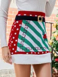 Women Christmas Patchwork Knittinga skirt