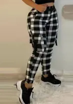 Women Black Plaid Casual Pants