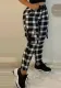 Women Black Plaid Casual Pants
