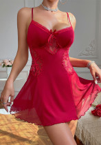 Women Suspender Red Lace See-Through Nightdress Sexy Lingerie