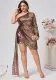 Plus Size Women Sequin Single Sleeve Trailing Dress