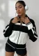 Women autumn and winter sports Casual black and white striped long sleeve sweater