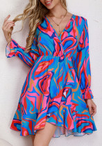 Women Casual Holidays ruffled long sleeve dress