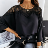 Loose chiffon bat long sleeve Lace Patchwork shirt for women