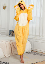 Women cartoon milk dragon zipper hooded home clothes flannel cartoon romper