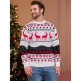 Christmas Autumn winter couples men's women's elk jacquard long-sleeved sweater