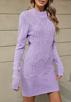 Women autumn and winter Round Neck beaded bodycon sweater dress