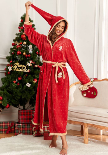 Christmas Women gingerbread wizard hat extended red hooded tie flannel robe star robe