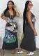 Women sexy lace v-neck sleeveless printed lace suspender dress