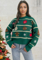 Christmas Women color matching jacquard long sleeve knitting sweater
