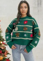 Christmas Women color matching jacquard long sleeve knitting sweater