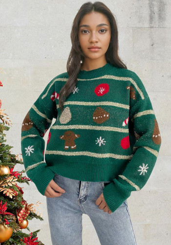Christmas Women color matching jacquard long sleeve knitting sweater