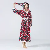 Christmas Women festival plaid bathrobe wizard hat hooded color matching tie flannel robe