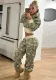 Camouflage Contrast Print Hooded Zipper Hoodies High Waist Straight Trousers Casual Street Sports Two-Piece Set