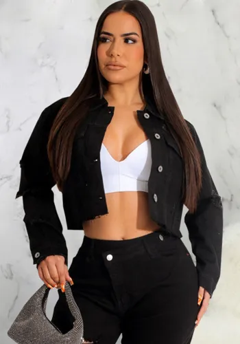 Sexy Fashion Black Long Sleeve Women's Denim Jacket