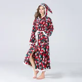 Christmas Women festival plaid bathrobe wizard hat hooded color matching tie flannel robe