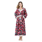 Christmas Women festival plaid bathrobe wizard hat hooded color matching tie flannel robe