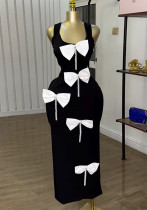 Women Spring Elegant U-Neck Off-Shoulder Bowknot Dress