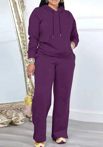 Women Casual Solid Hoodies and Pants Two Piece Set
