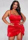 Plus Size Women suspender drawstring party dress