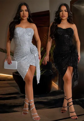 Women sequined party gathering Strapless Bodycon dress