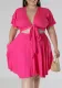 Plus Size Women Ruffle Sleeve Lace Pocket V-Neck Top and Skirt Set