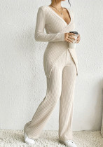 Women Irregular Long Sleeve Sweater Wide Leg Pants Two Piece Set