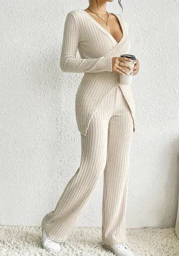 Women Irregular Long Sleeve Sweater Wide Leg Pants Two Piece Set