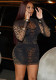 Women mesh See-Through leopard print Top and Bodycon Skirt Two Piece Set